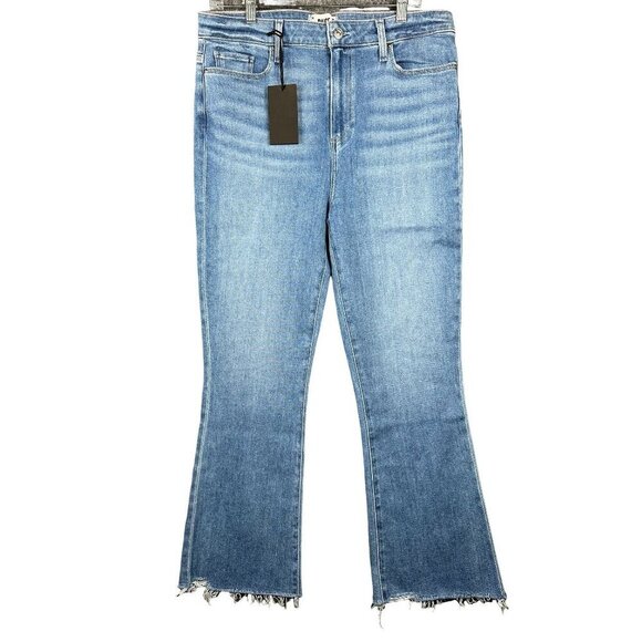 NWT Paige Jeans Claudine High Rise Ankle Flare Jeans Size 32 Raw Hem Stretch - Picture 2 of 13